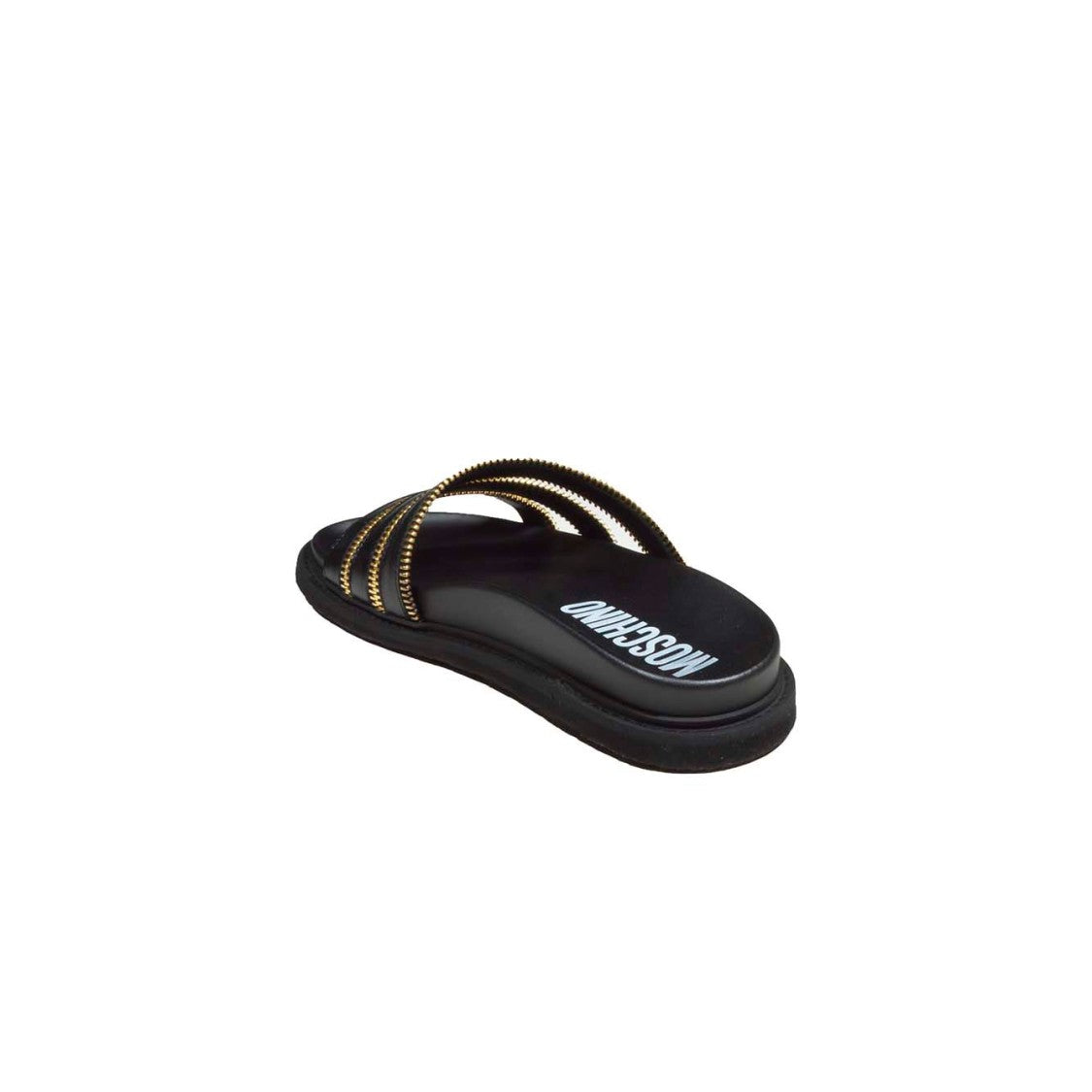 Moschino Zipper Black Leather Sandals
