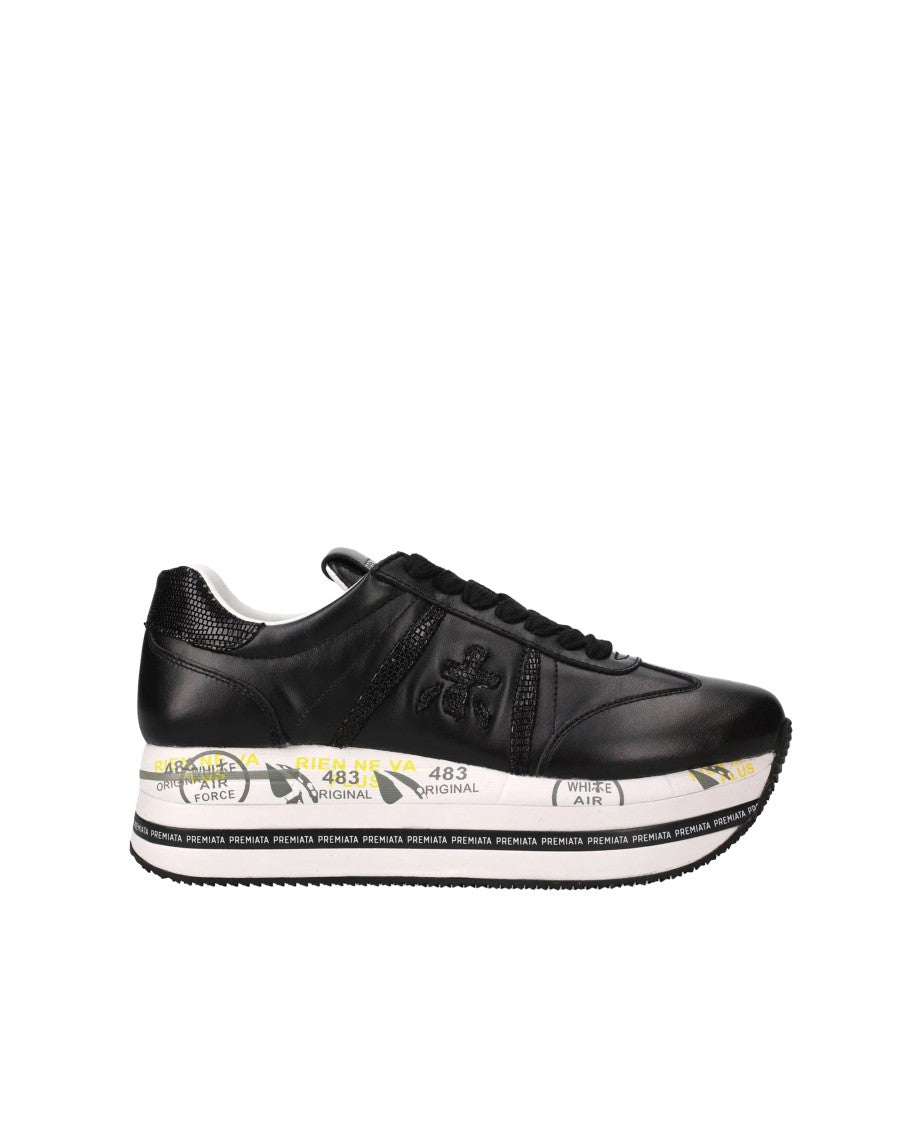 Premiata Black Leather Sneakers With Suede Accents And Bold Platform
