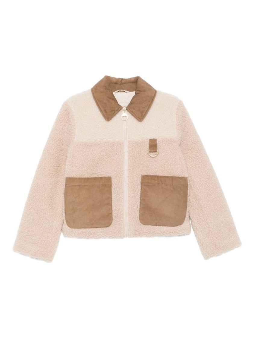 Barbour Cropped Ecru Jacket With Brown Corduroy Collar