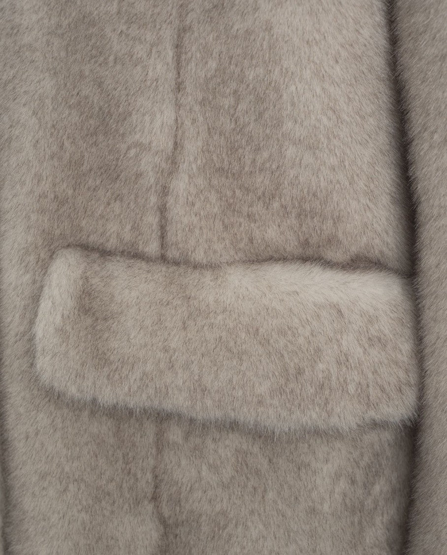 Herno Long Faux Fur Coat With Classic Collar And Button Closure