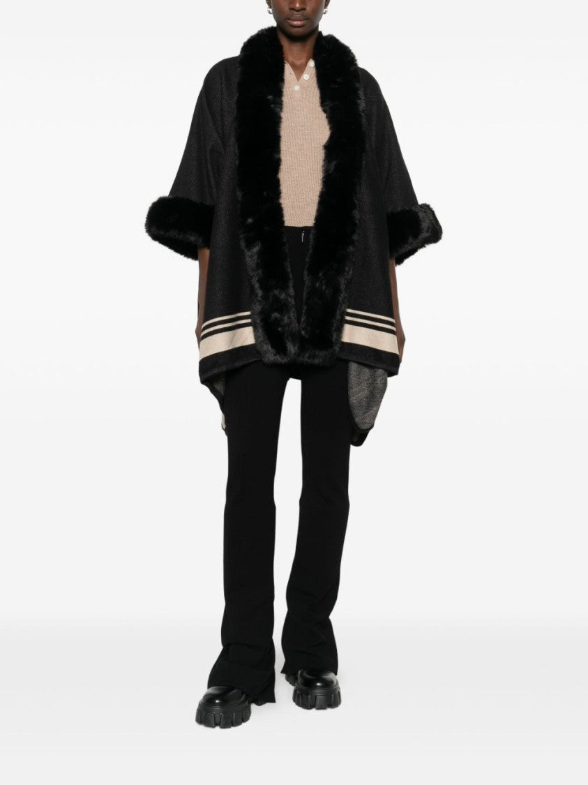 Blugirl Cape Coat With Plush Faux Fur Trim