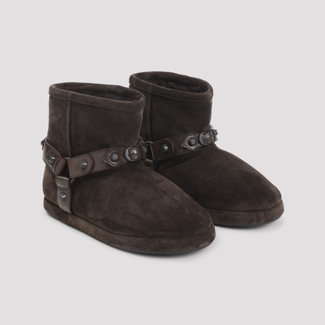 Balenciaga Ankle-Length Dark Brown Suede Boots With Metal Studs