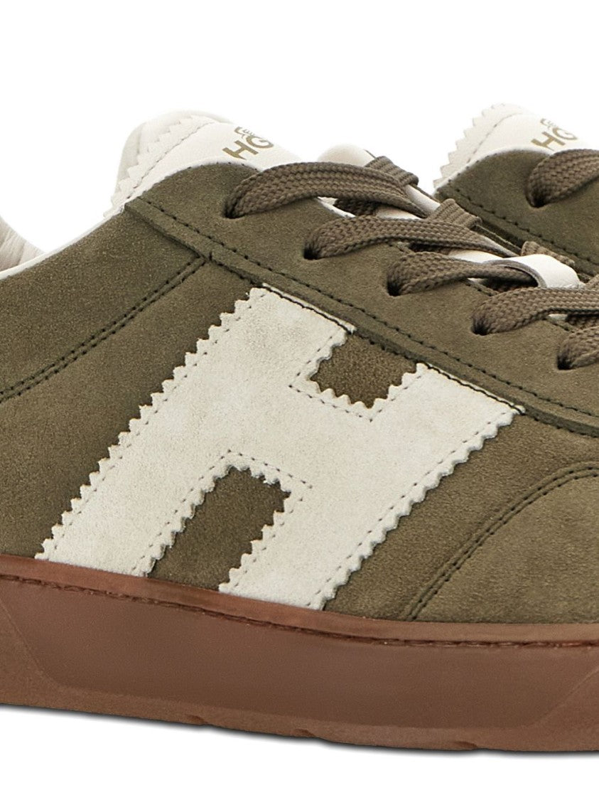 Hogan Moss Green Leather Sneakers With Appliqué Logo And Memory Foam Insole