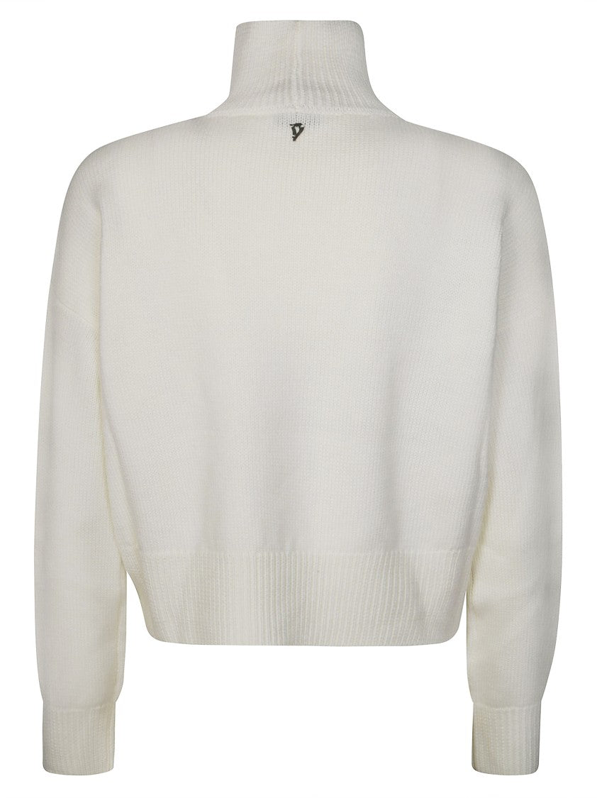 Dondup Cropped Sweater With High Turtleneck And Ribbed Detailing