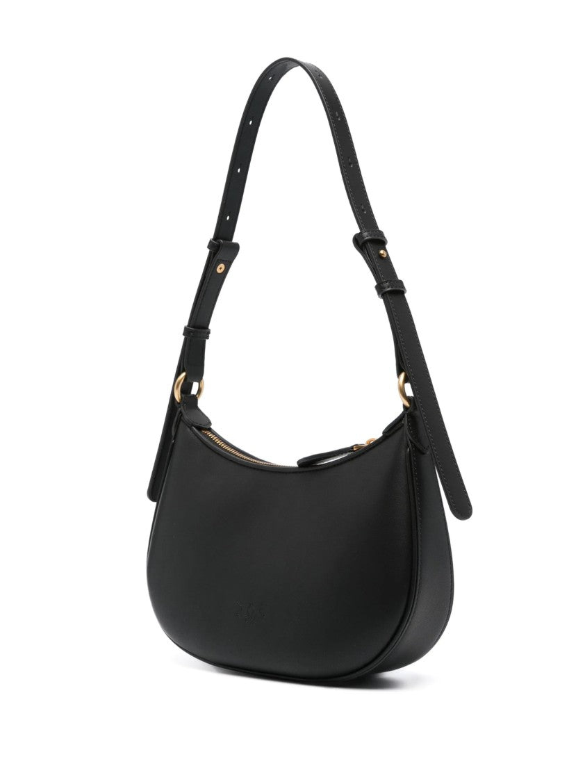 Pinko Rounded Silhouette Black Shoulder Bag With Gold-Tone Logo