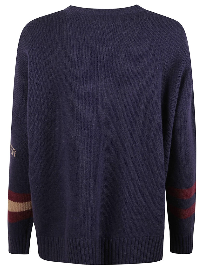 Max Mara Navy Blue Jacquard Wool Sweater With Farm Motifs