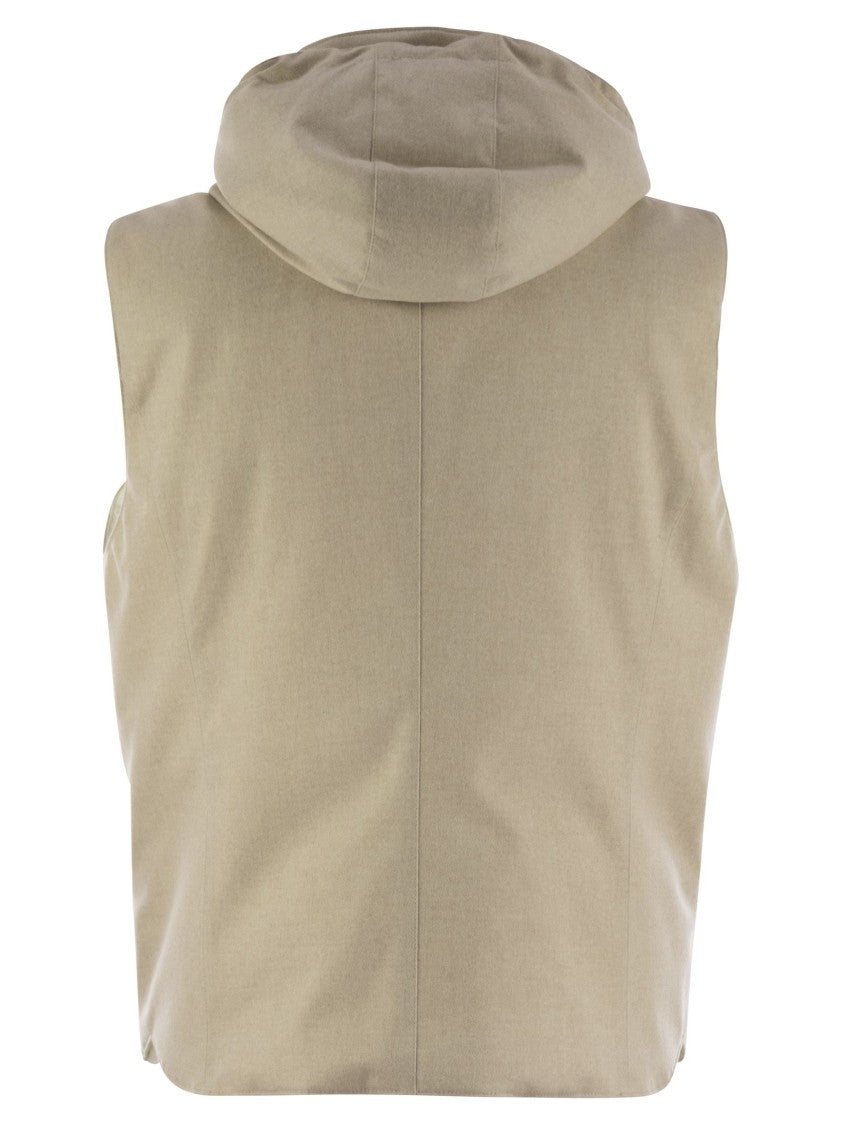 Brunello Cucinelli Sleeveless Down Jacket In Membraned Wool Flannel