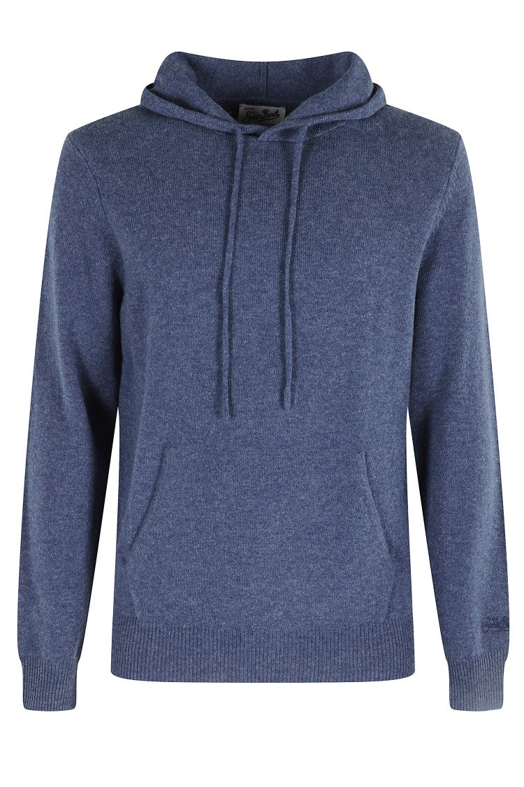 Mc2 Saint Barth Hooded Knit Sweater In Denim Blue