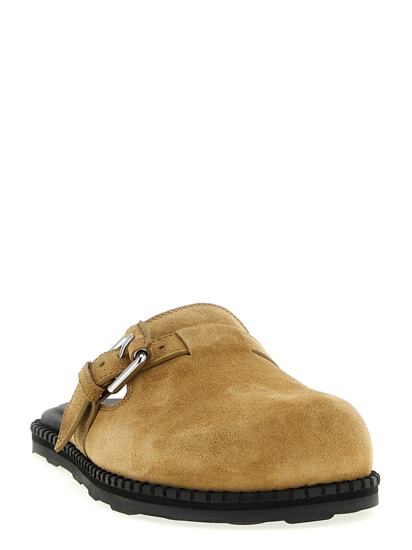 Moschino Brown Suede Sabots With Adjustable Buckle