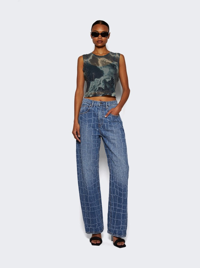 Alexander Wang Crystal Hotfix Organza Jersey Tank Top Cloud-Print