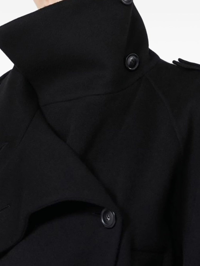 Sportmax Double-Breasted Black Long Coat With Tailored Waist And Wide Collar