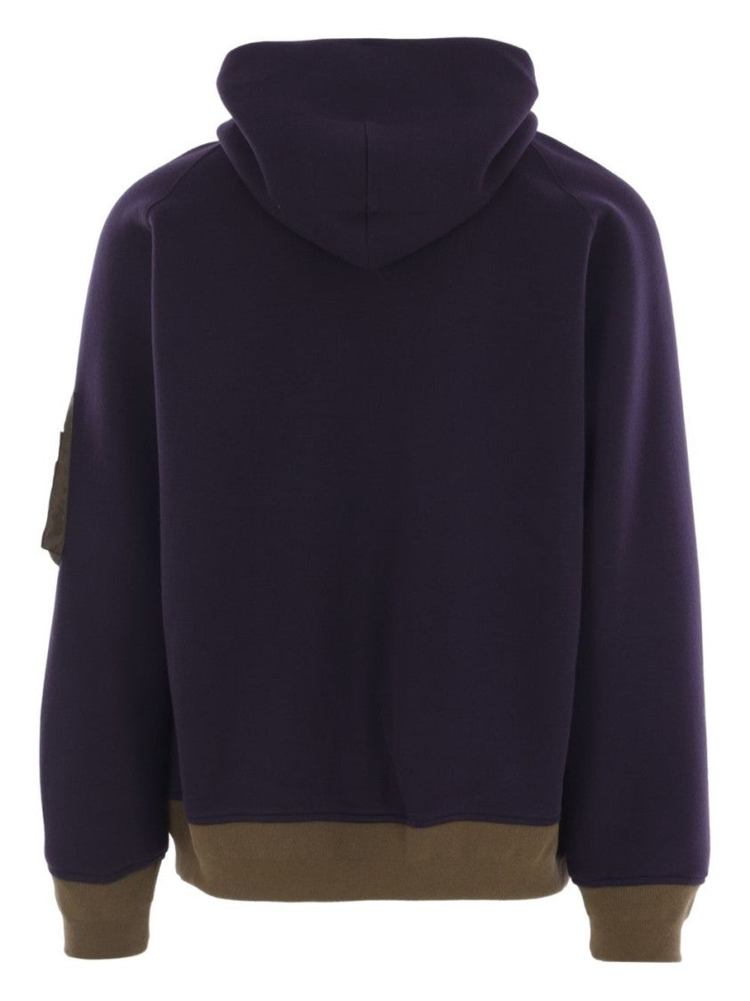 Sacai Hooded Zip-Through Sweater With Olive Green Accents