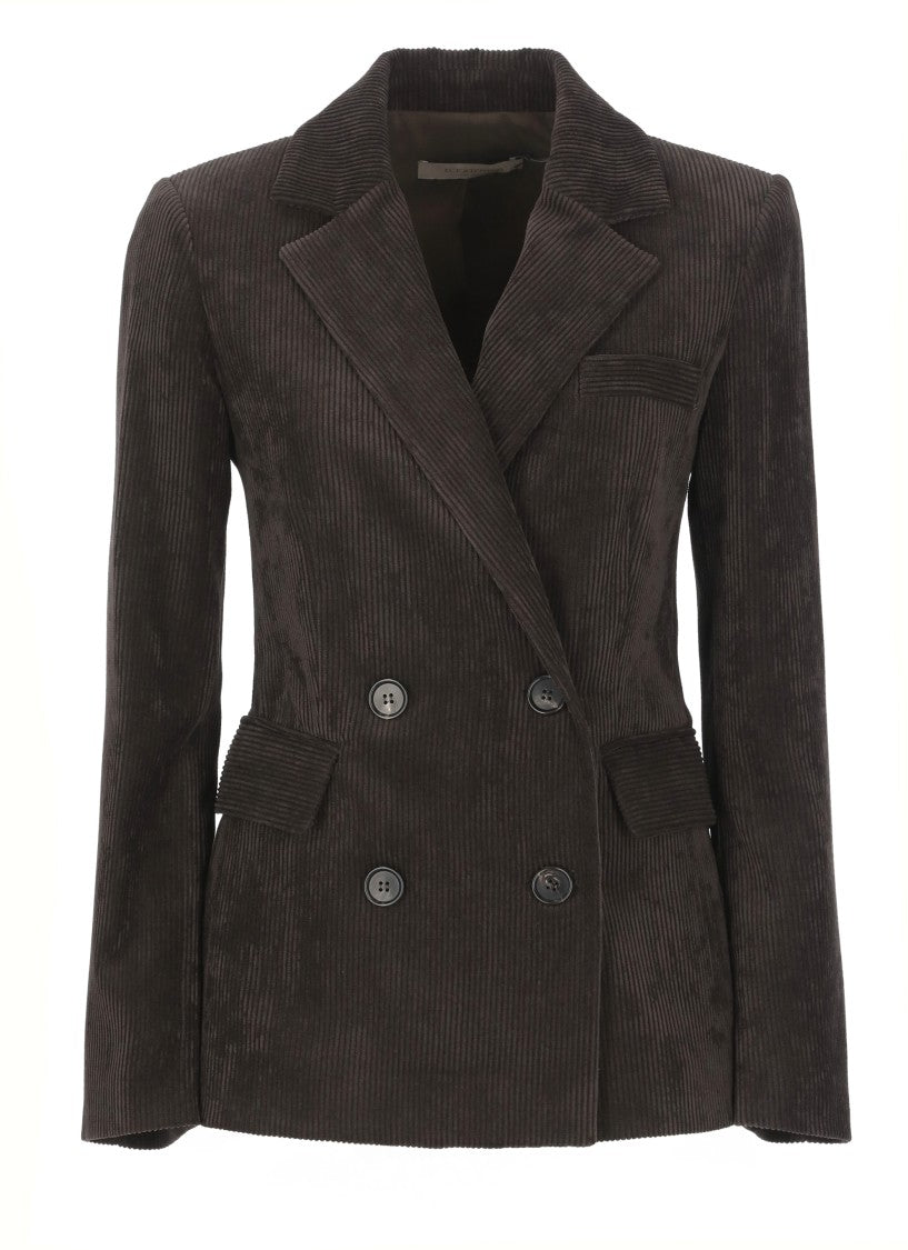D. Exterior Brown Corduroy Double Breasted Blazer