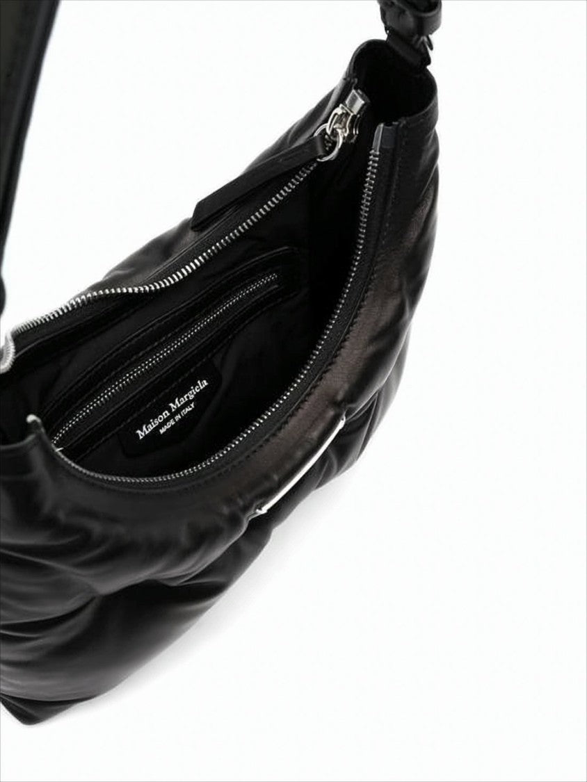 Maison Margiela Soft Padded Black Leather Tote Bag With Adjustable Strap