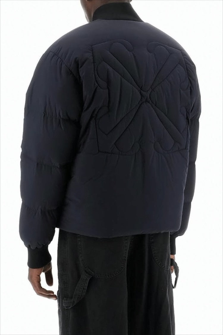 Off-White Cropped Black Puffer Jacket With Boxy Silhouette And Matte Finish