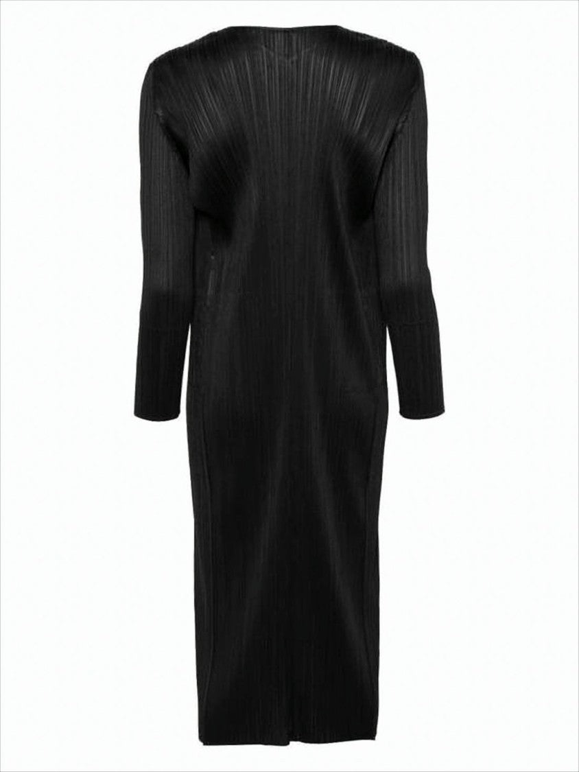 Pleats Please Knee-Length Pleated Cardi With Open Front Design