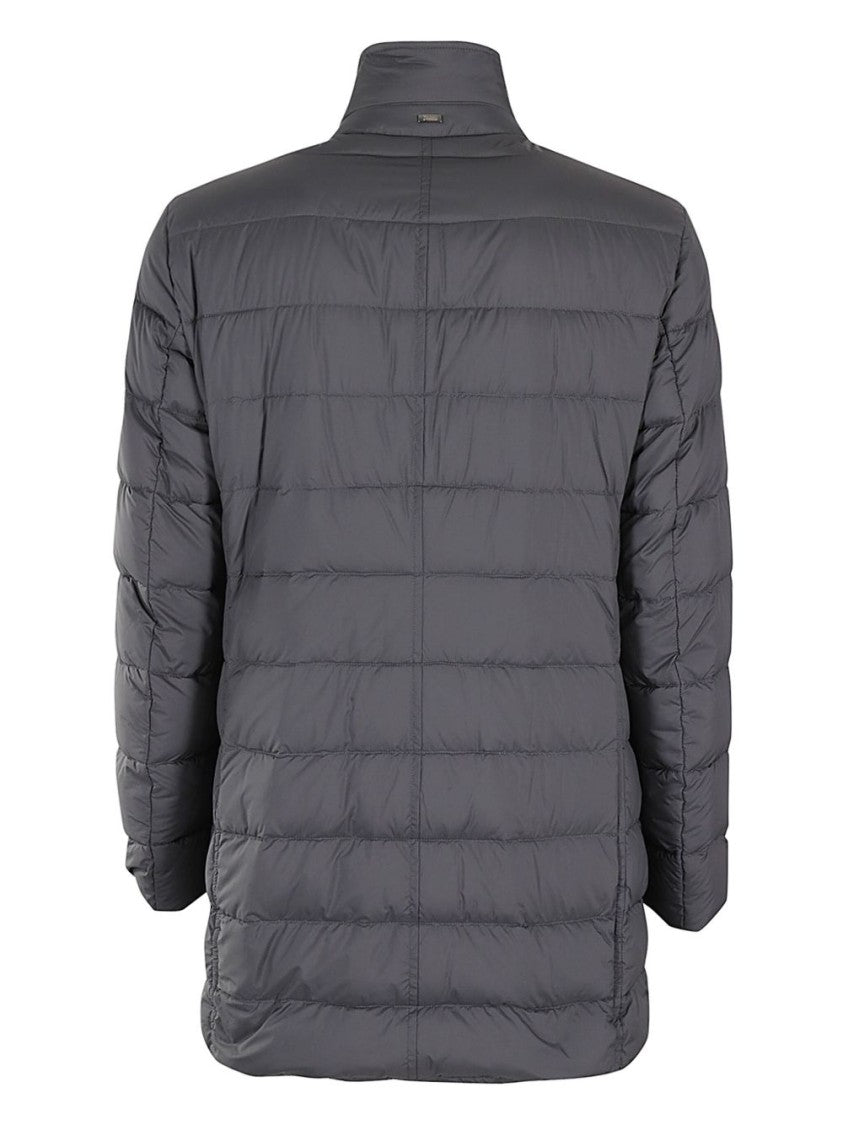 Herno Quilted Anthracite Coat With High Collar And Minimalist Design