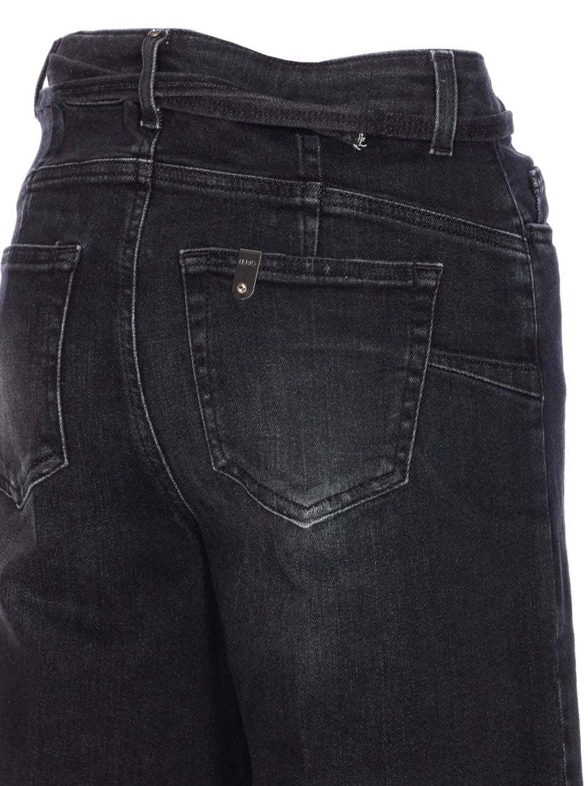 Liu Jo High-Waisted Wide-Leg Black Jeans With Belt Detail