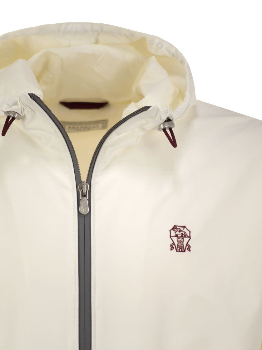 Brunello Cucinelli Membranated Nylon Jacket With Logo And Hood