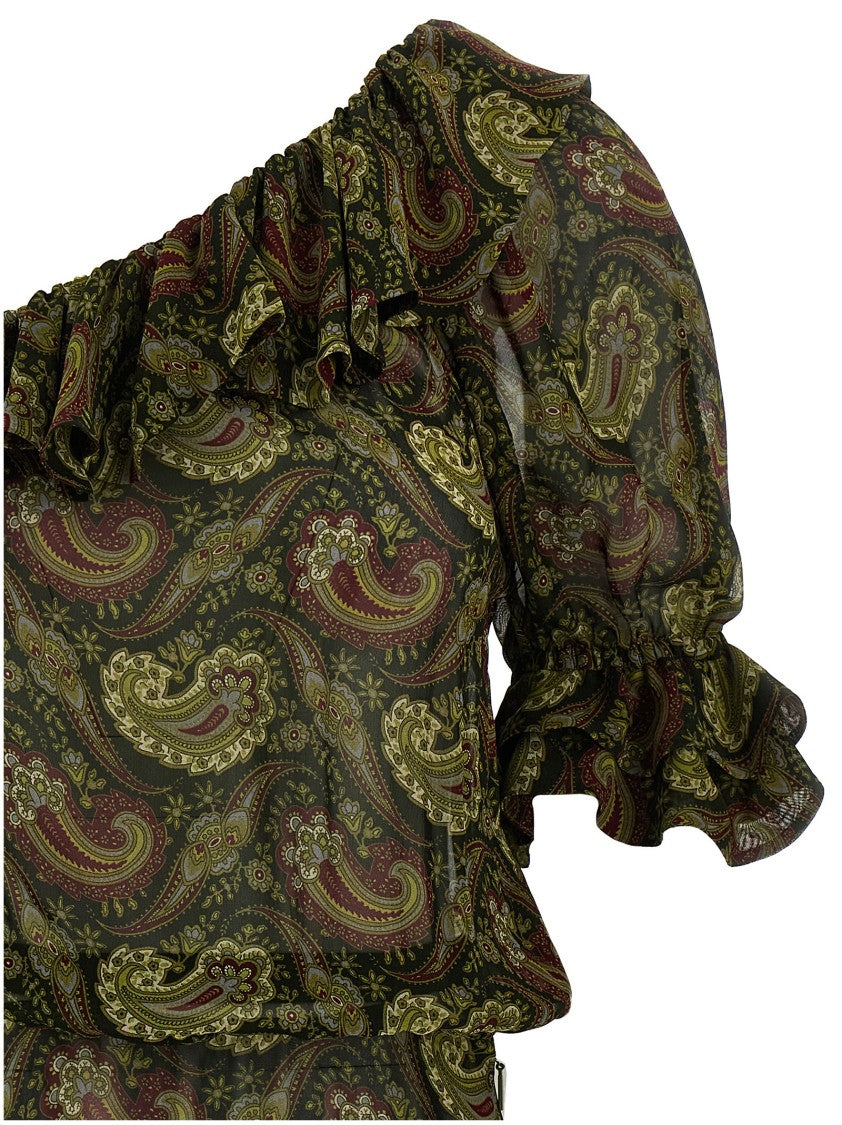 Saint Laurent Paisley Print One-Shoulder Mini Dress