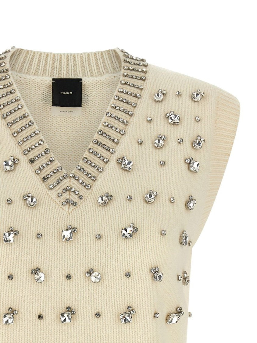 Pinko Sleeveless Knit Vest With Silver Embellishments
