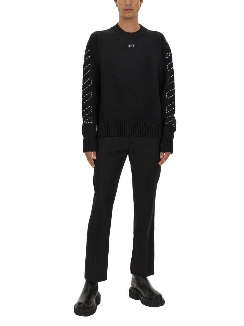 Off-White Regular Fit Jersey With Distinctive Logo And Textured Detailing