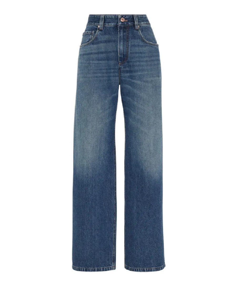 Brunello Cucinelli High-Waisted Wide-Leg Denim Trousers
