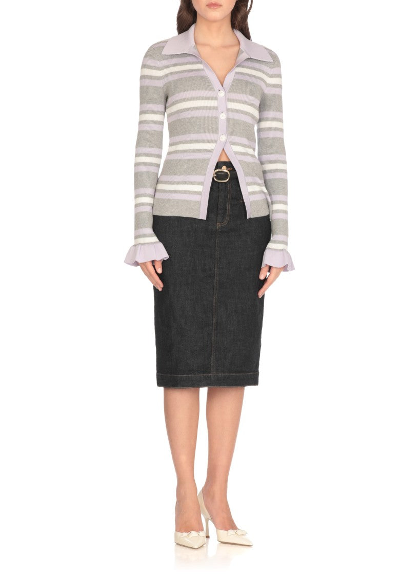 Self-Portrait All-Over Striped Long Sleeve Knitted Shirt