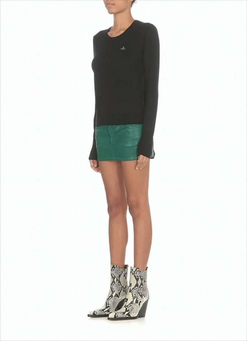 Vivienne Westwood Fitted Black Virgin Wool Sweater With Embroidered Emblem
