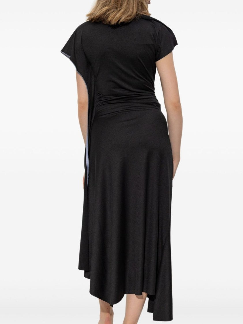 Victoria Beckham Fitted Black Midi Dress With Asymmetrical Hemline