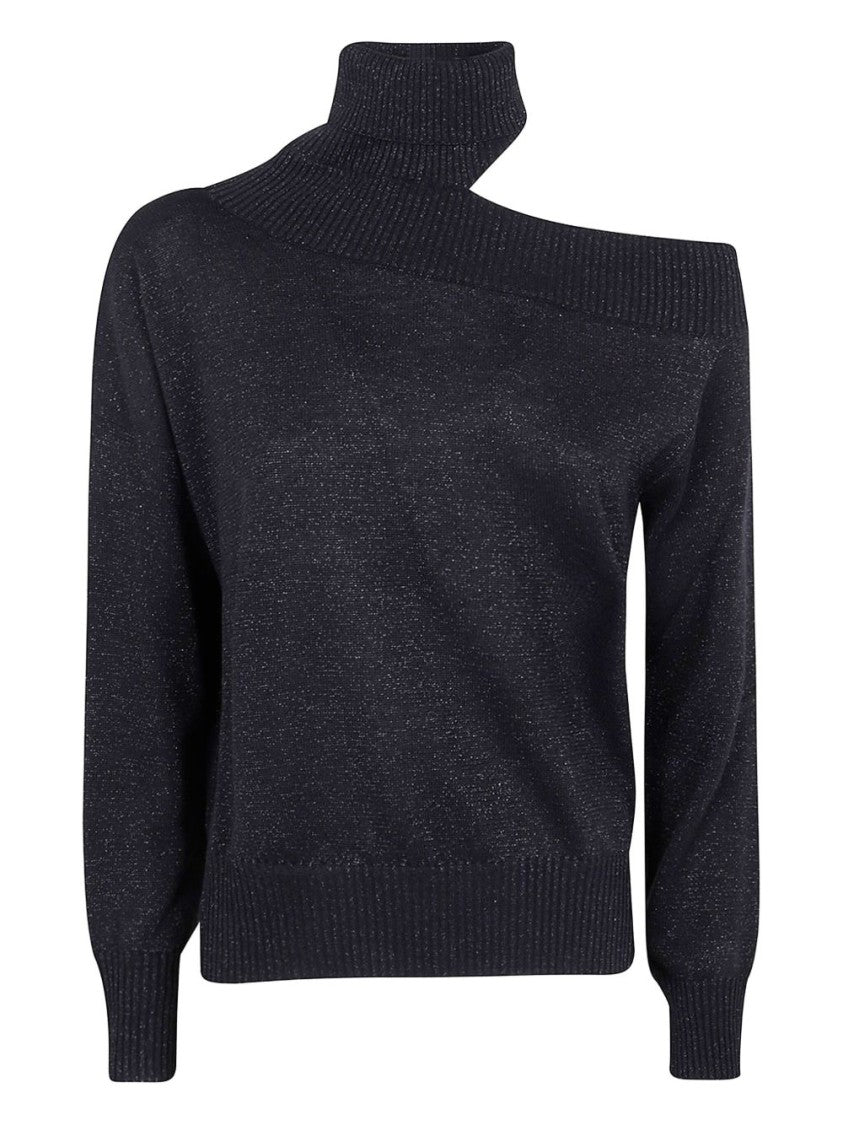 Dexterior Asymmetrical Neckline Wool Blend Sweater