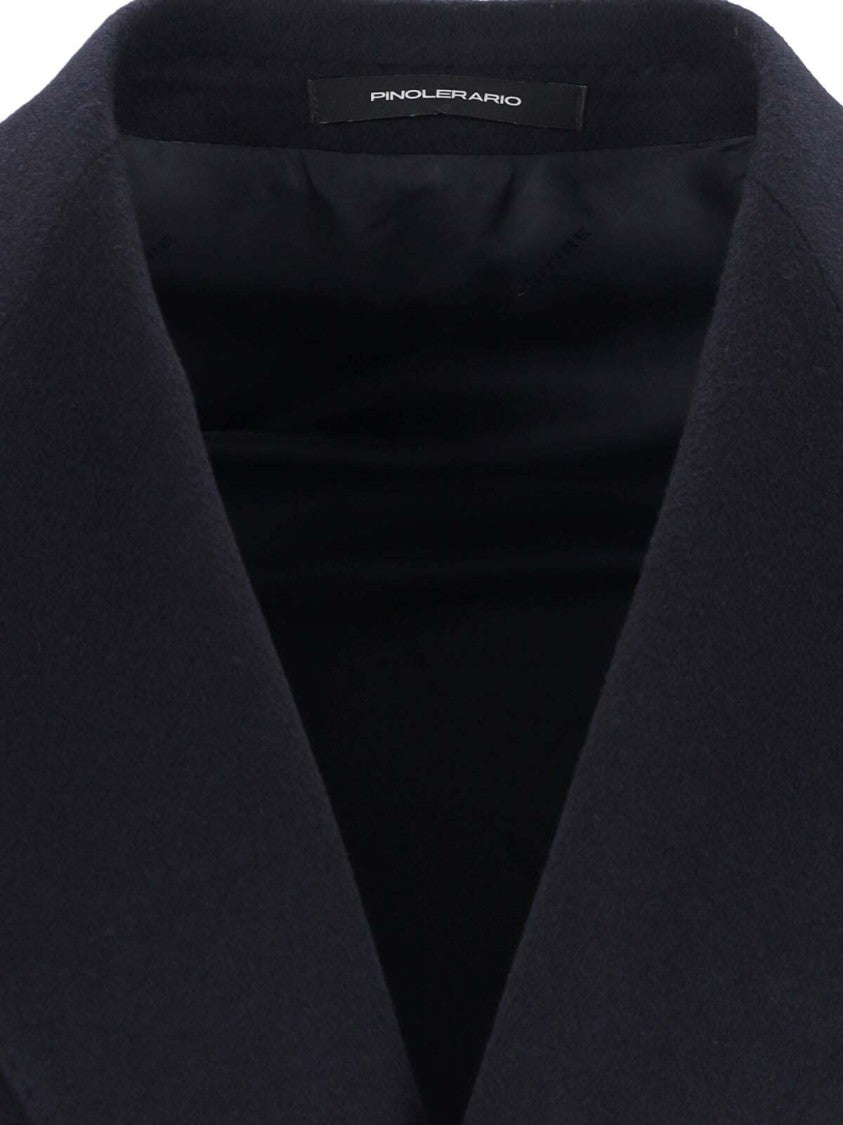 Tagliatore Navy Cashmere Double-Breasted Coat With Notched Lapel