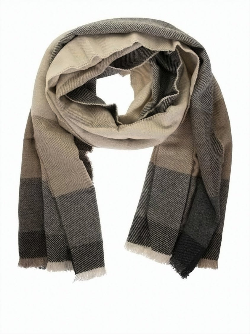 Brunello Cucinelli Checkered Wool-Cashmere Scarf With Fringed Edges