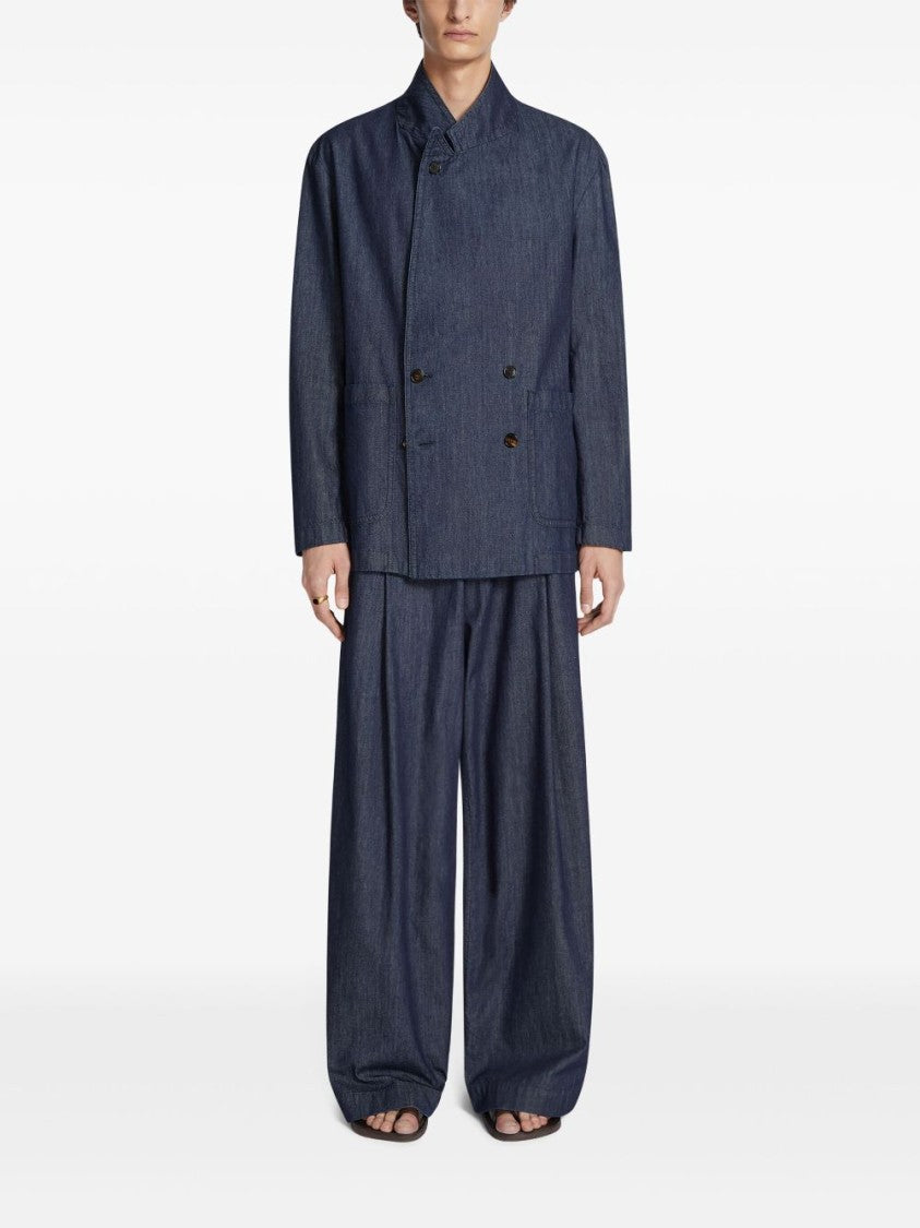 Dries Van Noten Indigo Blue Double-Breasted Denim Blazer