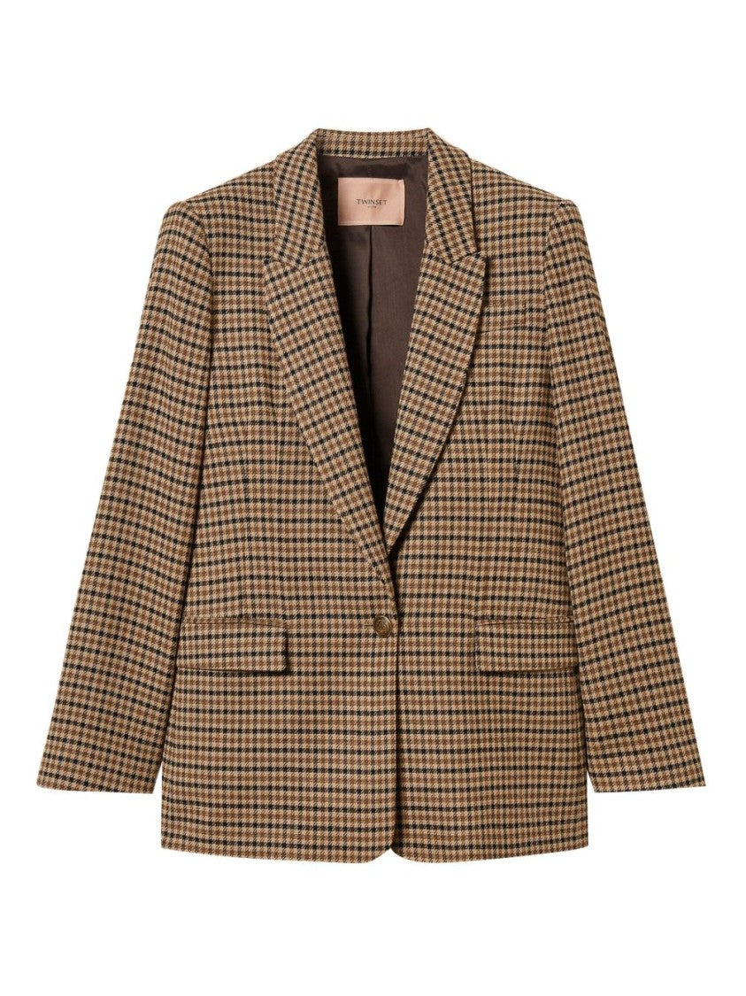 Twin-Set Checkered Tailored Blazer With Notched Lapels