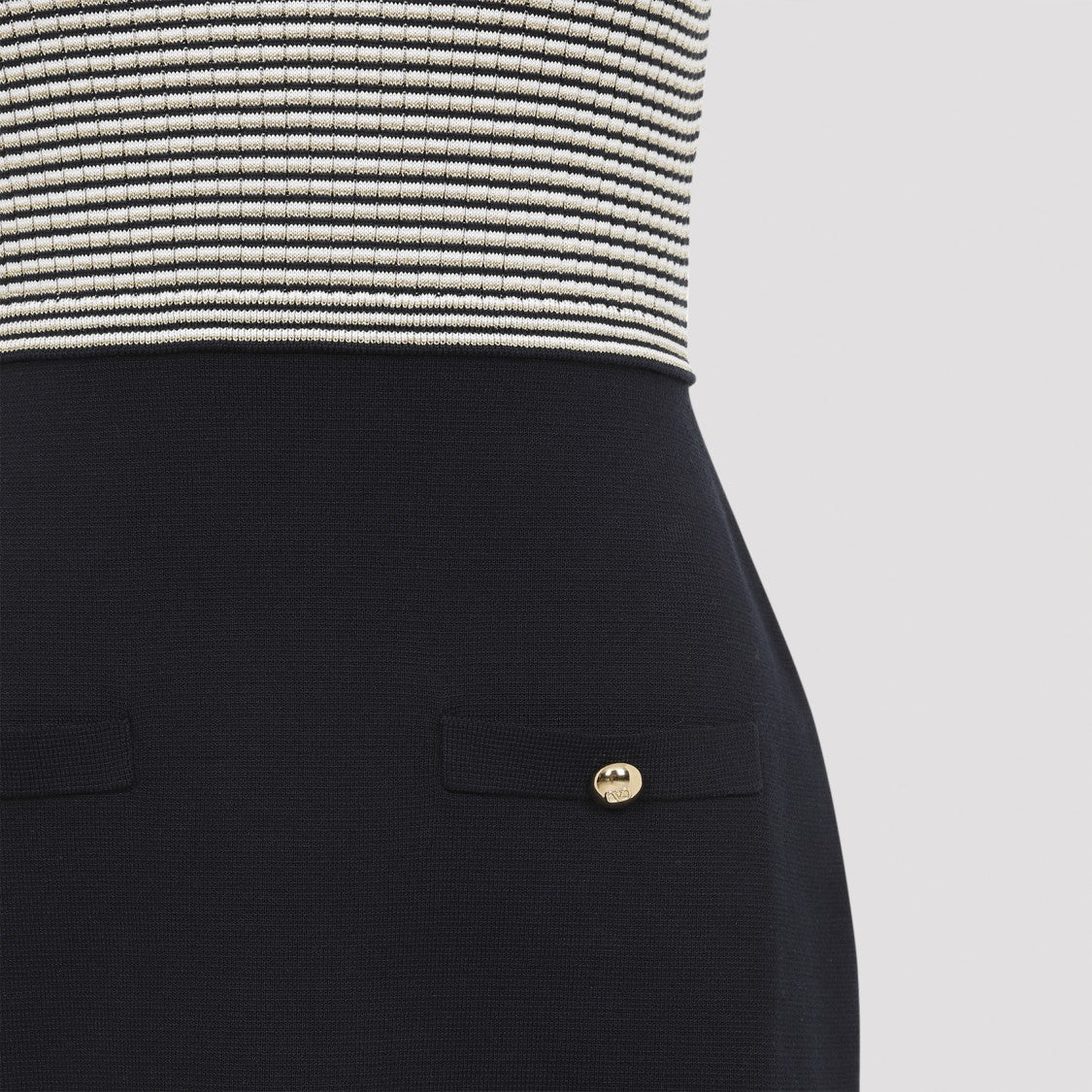Valentino Knit Mini Ivory And Navy Blue Cotton Dress