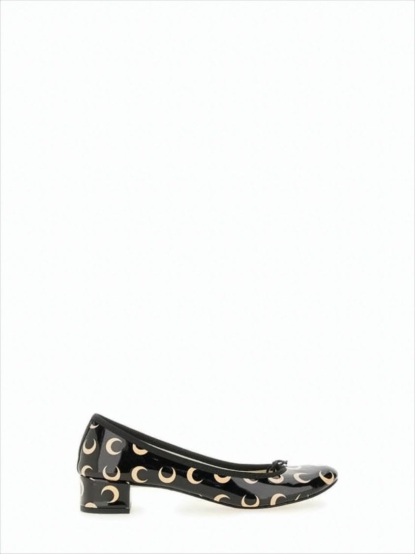 Marine Serre Black Calf Leather Low-Heeled Pumps