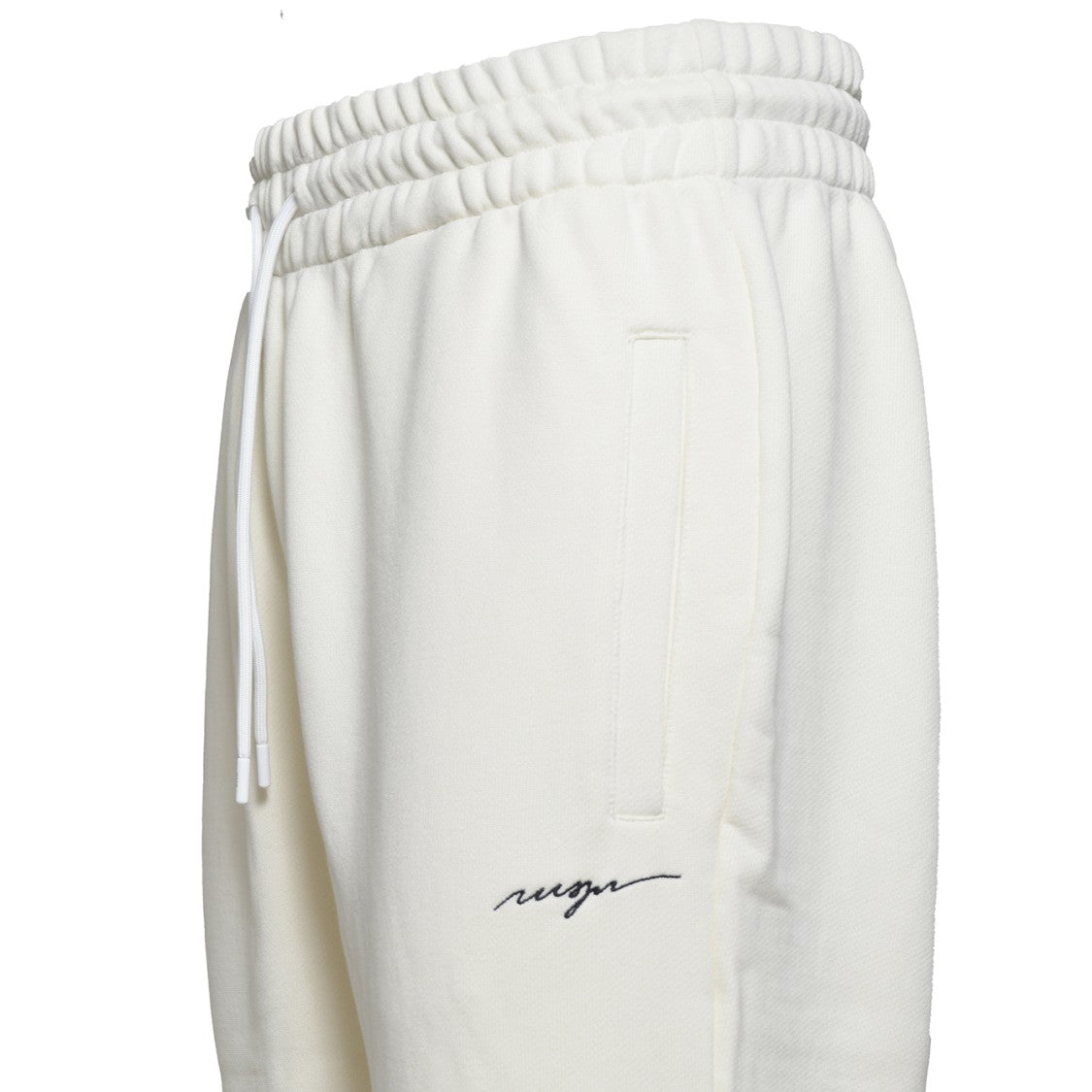 Msgm Cream Cotton Fleece Pants With Embroidered Logo
