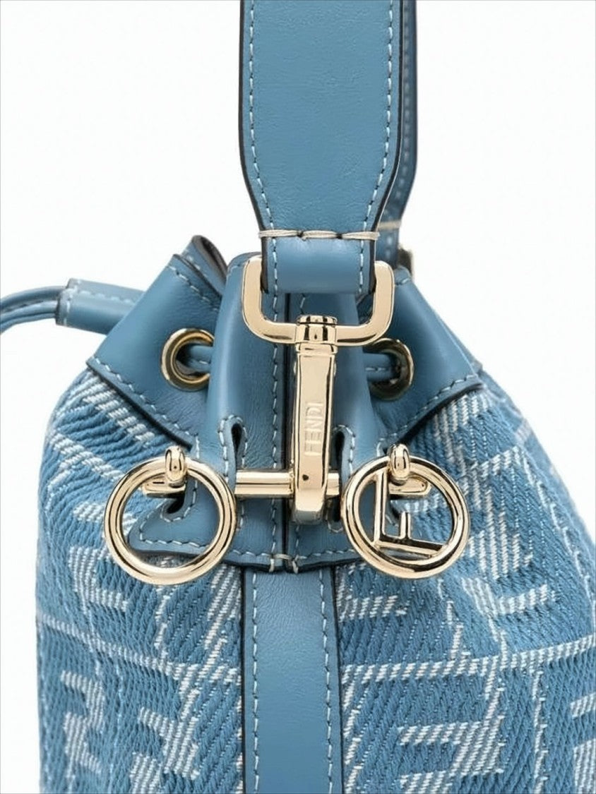 Fendi Geometric Patterned Textured Fabric Shoulder Bag