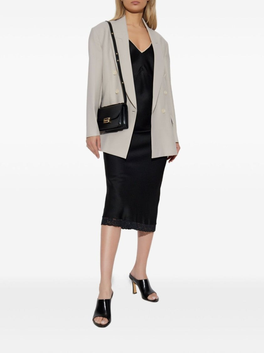 Victoria Beckham Light Grey Double-Breasted Blazer With Notched Lapels