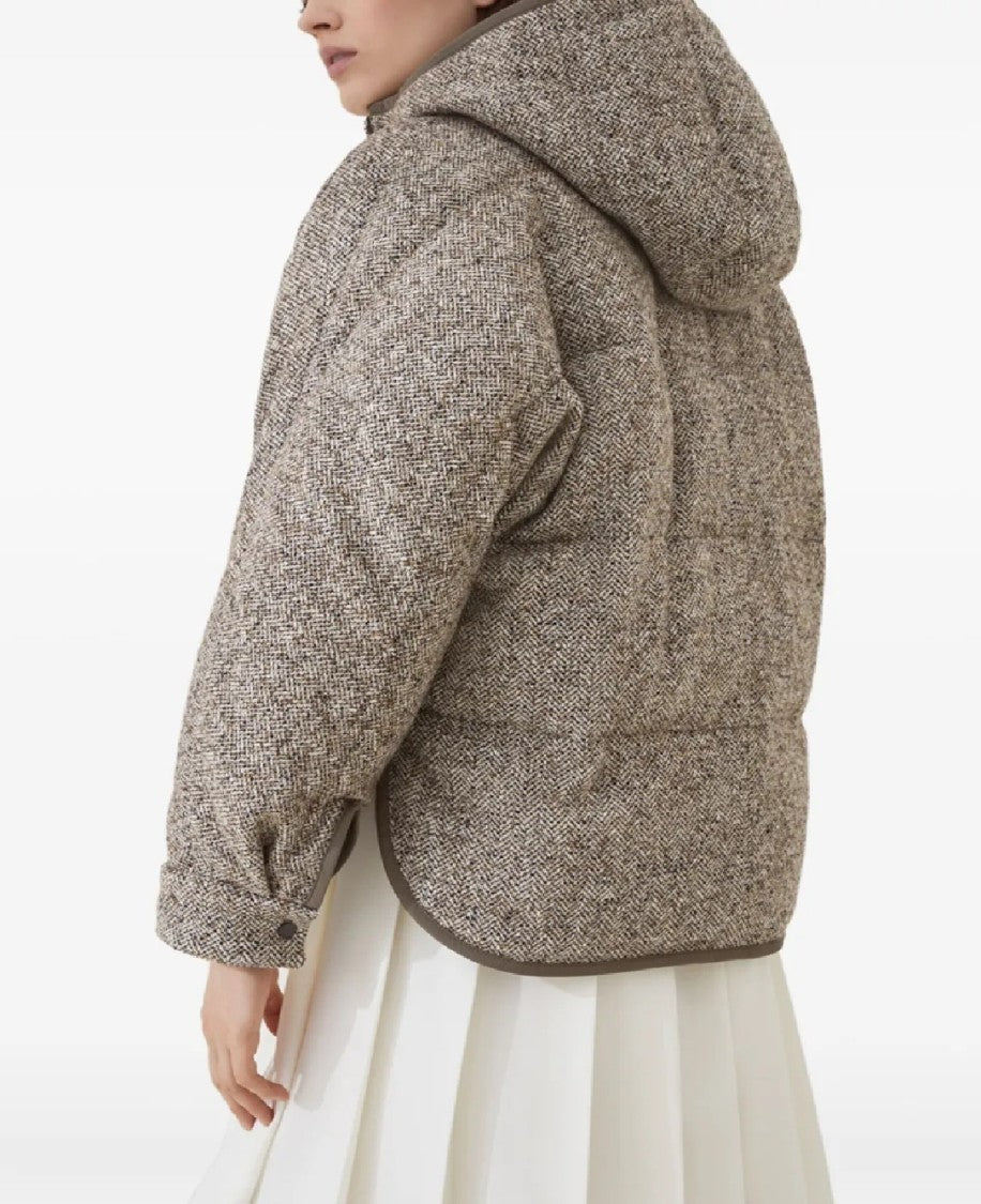 Brunello Cucinelli Mid-Length Reversible Puffer Jacket With Subtle Herringbone Pattern