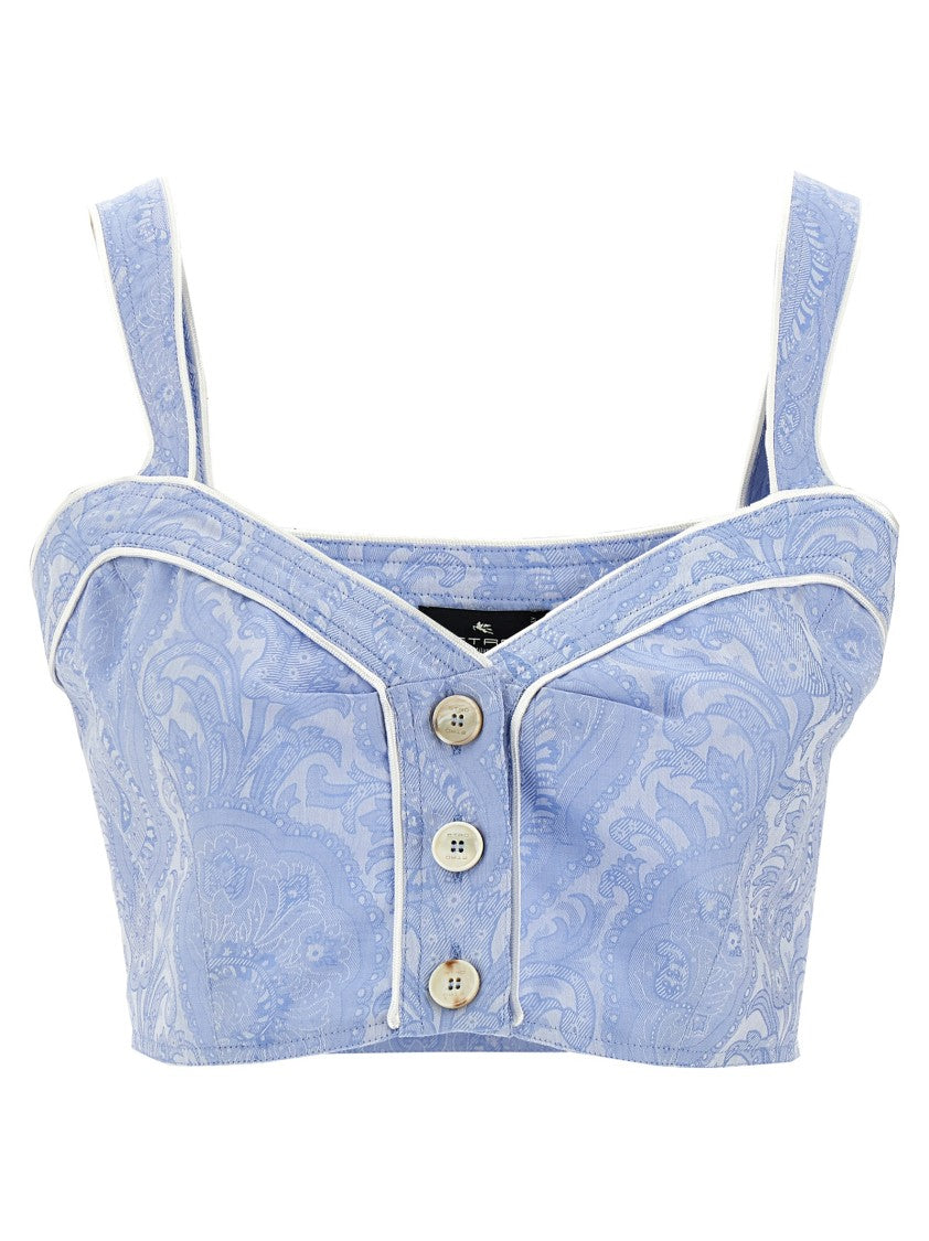 Etro Paisley Print Cotton Top With Satin Piping