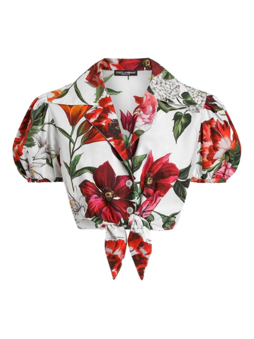 Dolce & Gabbana Cropped Floral Print Shirt With Balloon Sleeves