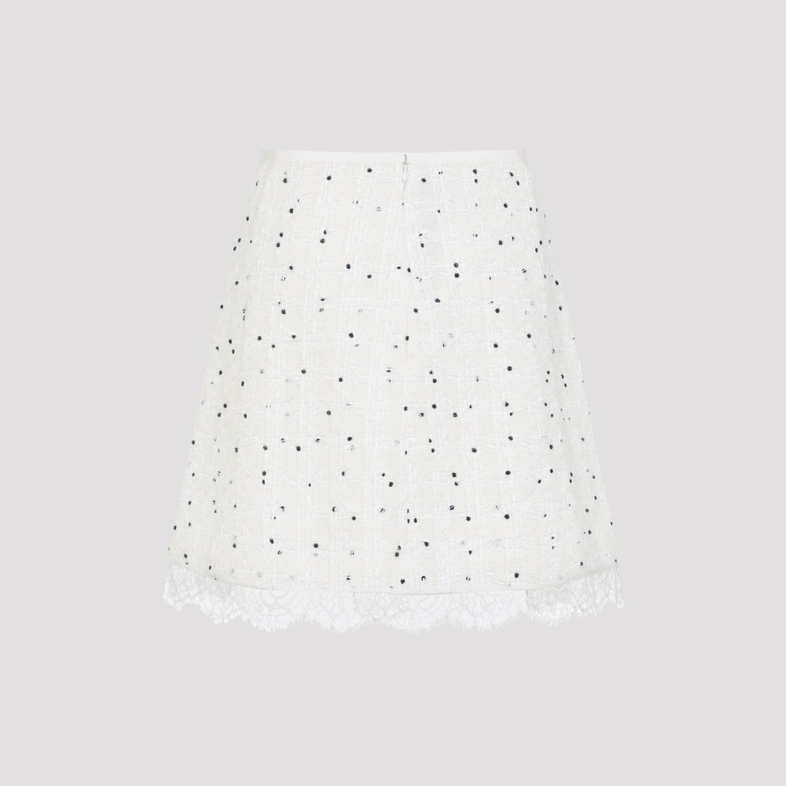 Giambattista Valli Ivory Cotton Mini Skirt With Polka Dot Design And Lace Trim