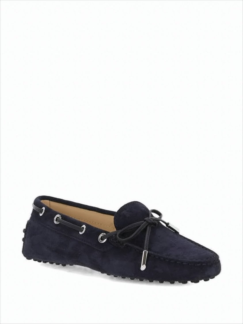 Tod's Moccasin-Toe Blue Suede Loafers With Decorative Lace Bow