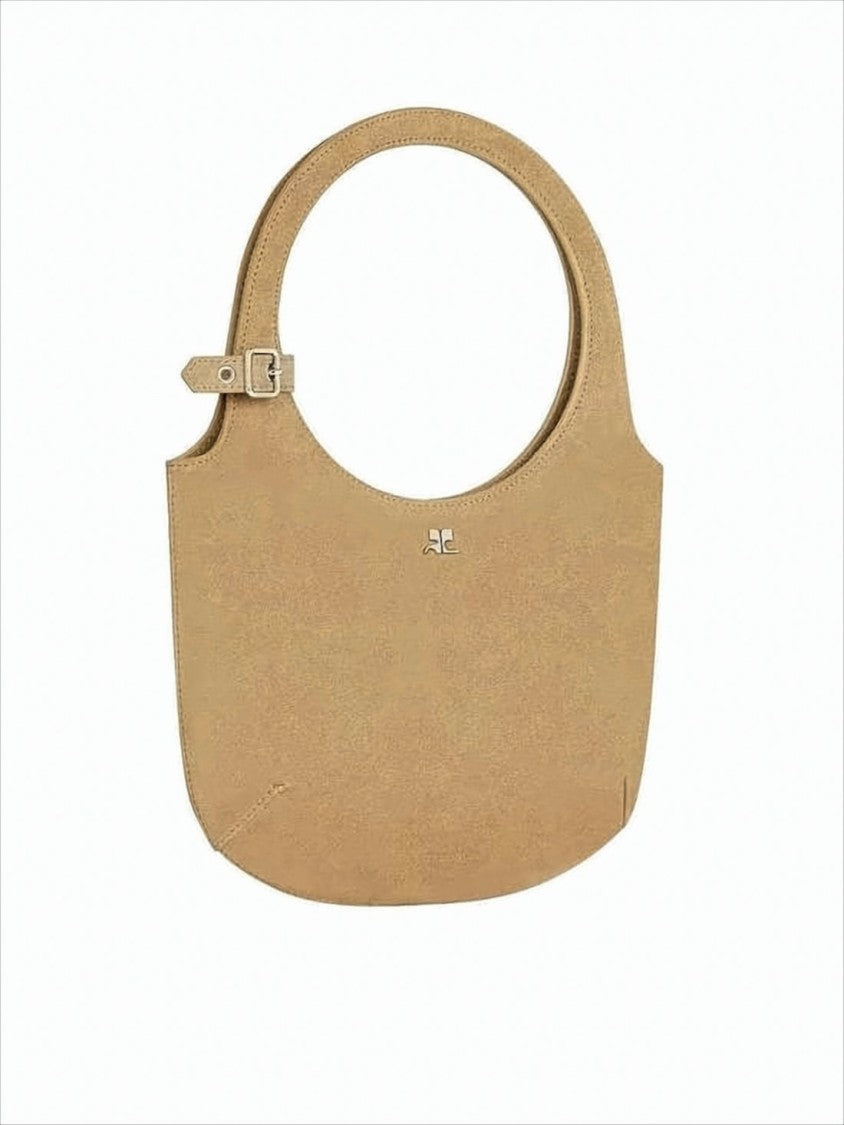 Courrèges Minimalist Brown Tote Bag With Rounded Top Handle