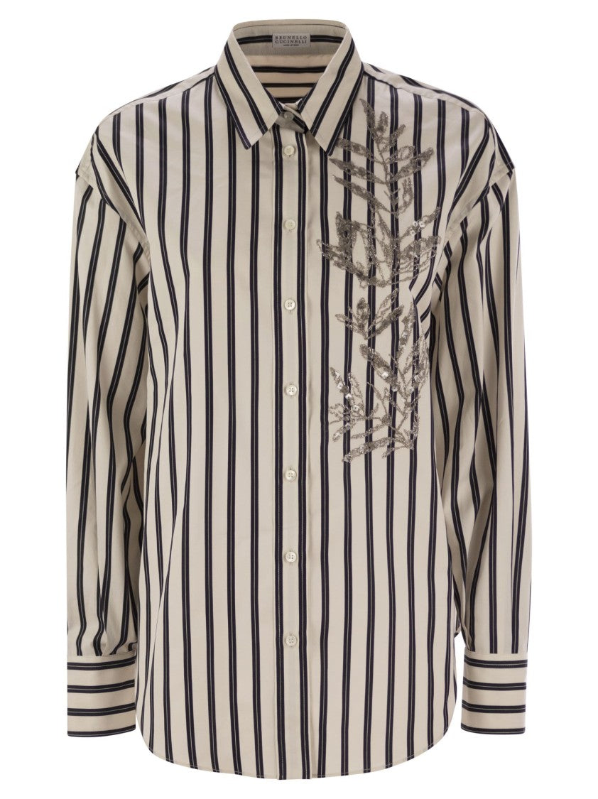 Brunello Cucinelli Regimental Cotton And Silk Poplin Shirt