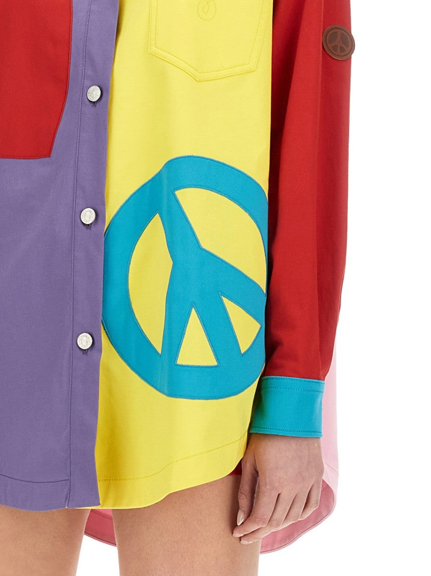 Moschino Oversized Printed Shirt With Eclectic Patchwork Design