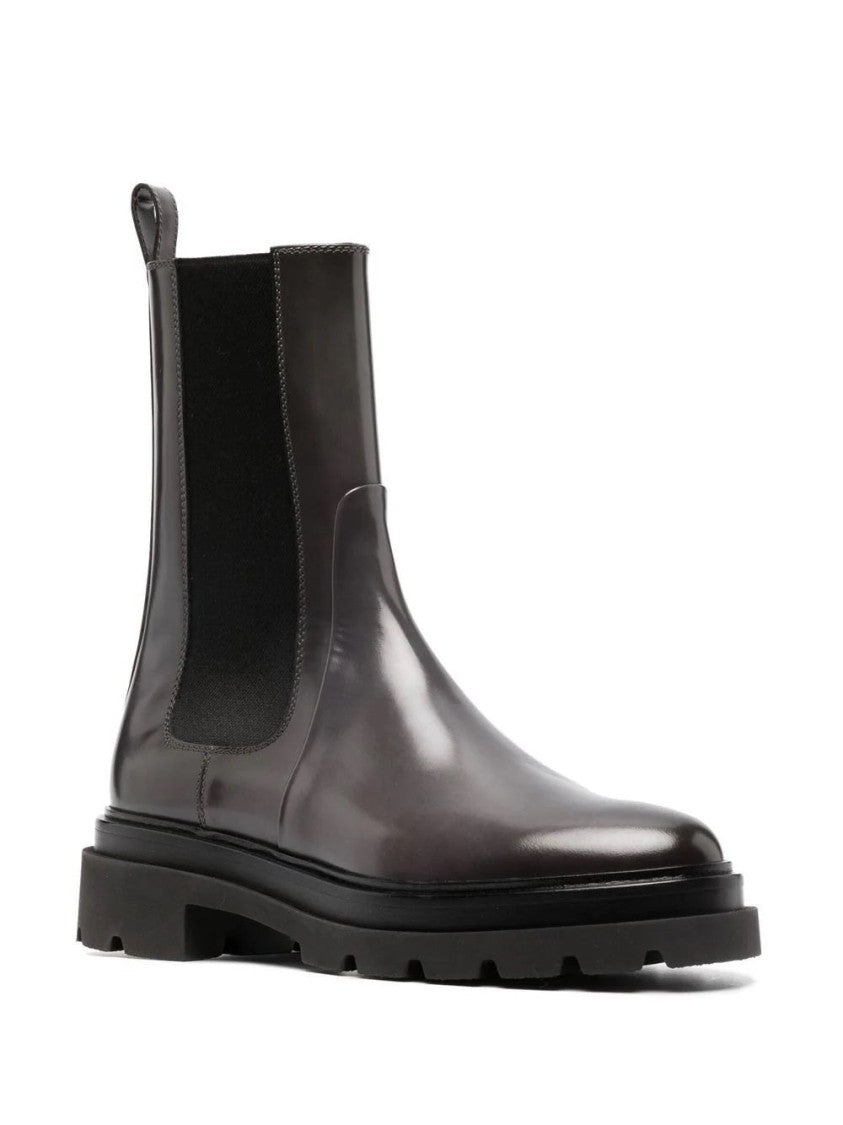 Santoni Sleek Grey Ankle Boots With Elastic Side Panels And Rugged Sole