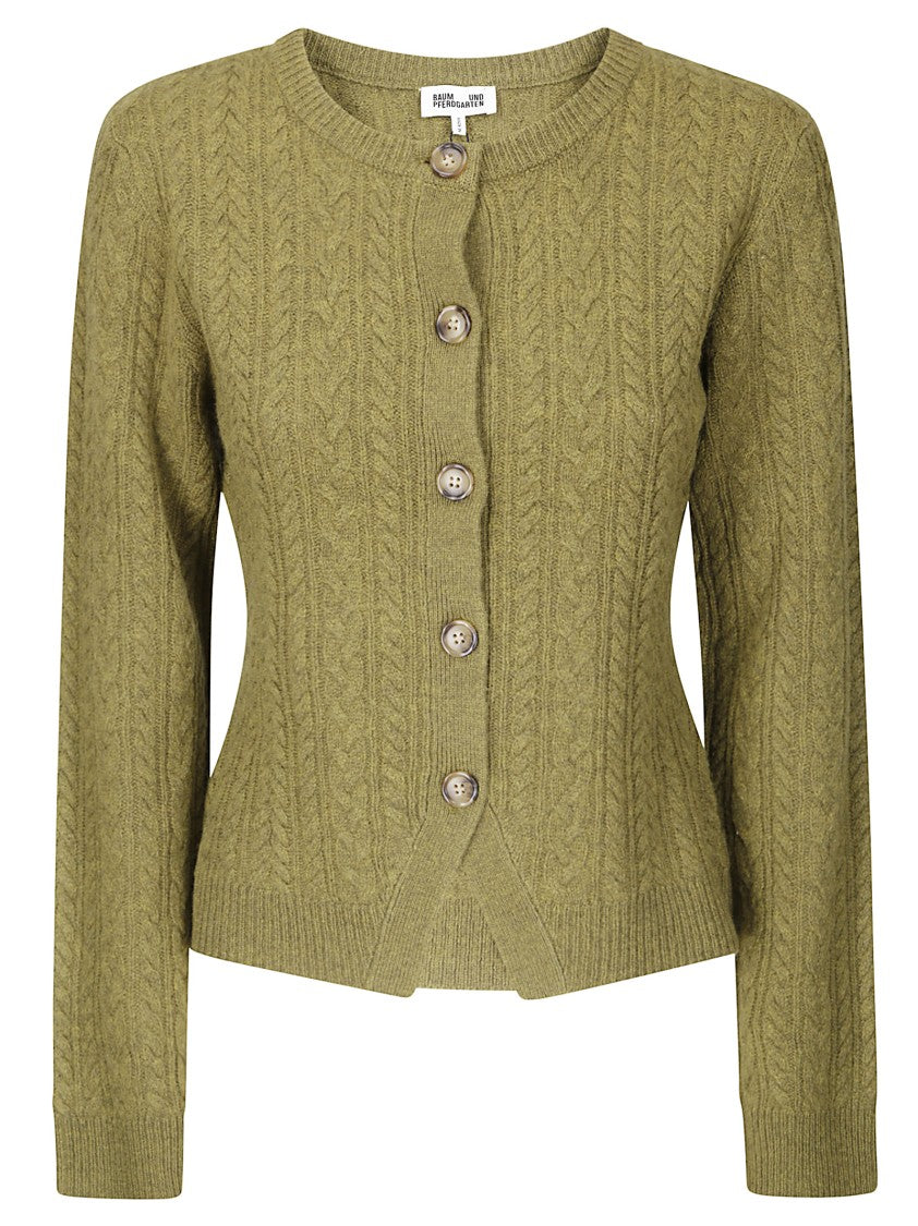 Baum Und Pferdgarten Intricate Knit Cardigan With Contrast Buttons And Round Neckline